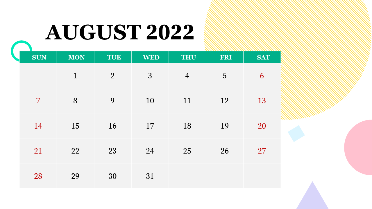 August 2022 PowerPoint Calendar